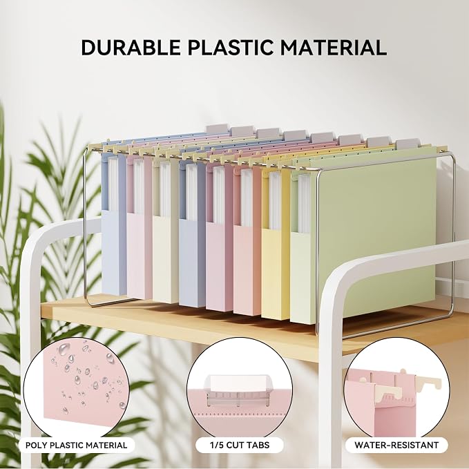 Ansook 12 Pack Hanging File Folders, Plastic Letter Size Hanging Folders with Tabs, Heavy Duty 1 Inch Expansion, Hanging File Folder Organizers for Office School Home Filing Cabinet - Assorted Colors