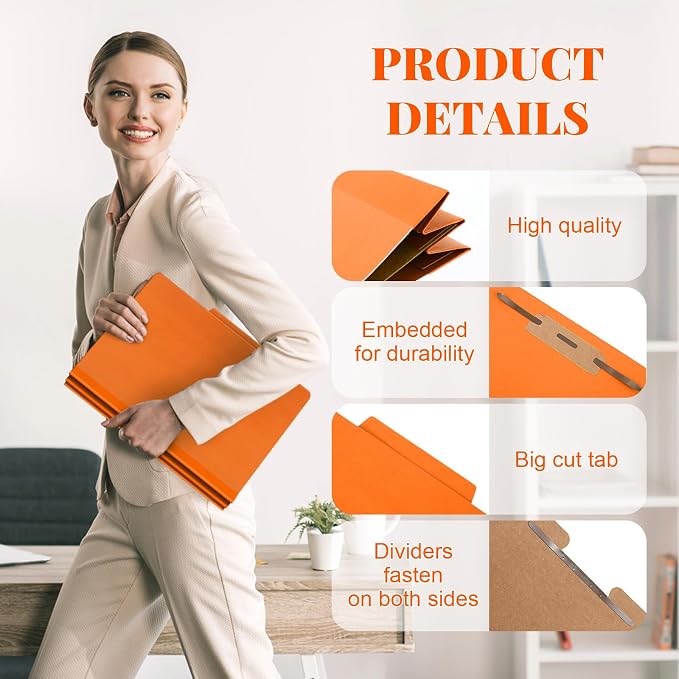 Skyygemm 12 Pcs Classification Folders Letter Size, 1 Divider Pressboard File Folder with Fasteners, Expanding File Organizer Bulk for School Teachers, Office Employee, Coworker, Staff (Orange)