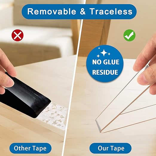 Heavy Duty Double Sided Mounting Tape, 1" x 198", Traceless and Removable Nano Tape for Outdoor and Indoor, Strong Adhesive Clear Two Sided Gel Grip Tape (16.4 FT)