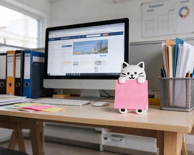 Cat Pop-Up Sticky Note Dispenser with 100 Sheets 3 x 3 Inch Notes, Handmade Resin Cat Desk Decor for Office, Home & Classroom, Gift for Teachers & Coworkers