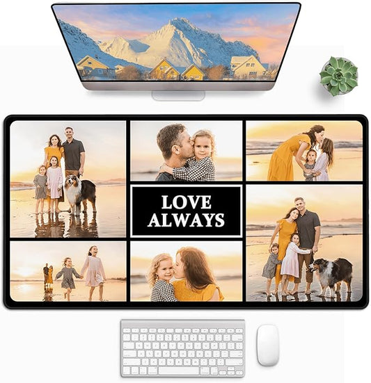 Custom Desk Mat, Customized Large Mouse Pad with 6 Photos, Desk Pad for Keyboard Mouse, 16 * 29.5in Gaming Pad, Love Always, Desk Accessories for Men, Computer Desk Mat, Birthday Gift for bf