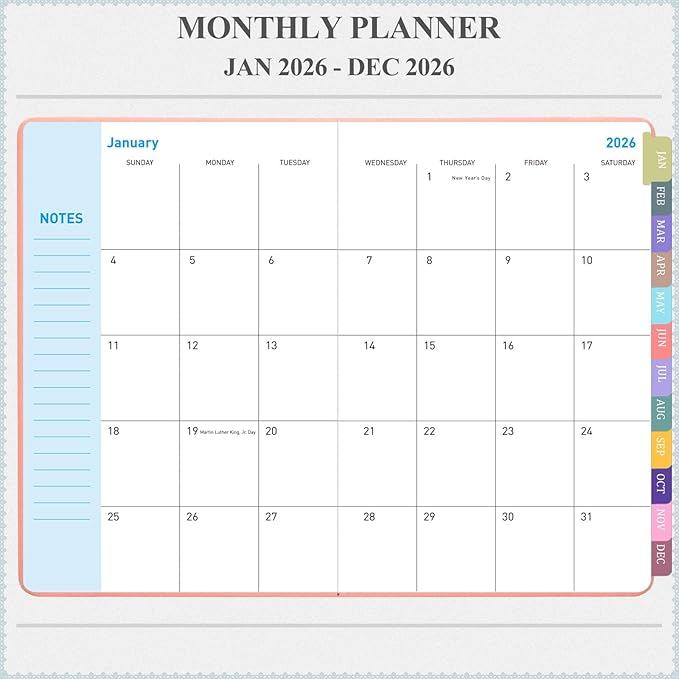 Tiankool Planner 2026, Jan 2026 - Dec 2026 Weekly Monthly Planner with Stickers, Elastic Closure, Inner Pocket, Round Corner, 5.8" x 8.25" - Pink