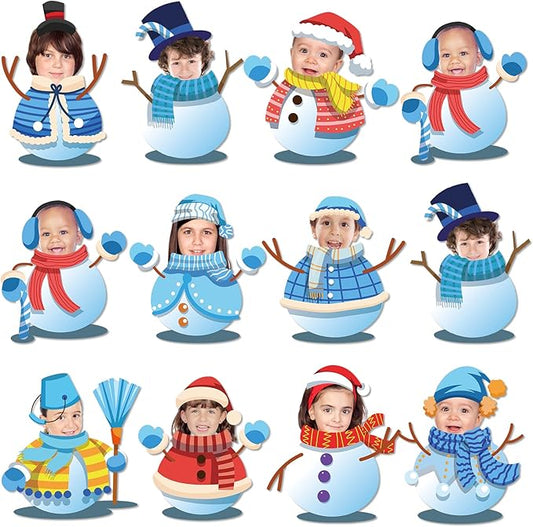 60pcs Winter Theme DIY Cutouts Snowman Bulletin Board Decoration Set Christmas Snowman with Hat Paper Cut-Outs Decor for Winter Holiday DIY Photo Craft Xmas Party School Classroom Wall Door Supplies