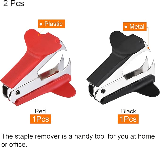 MECCANIXITY Staple Remover Tools, Staplers Puller Steel Jaw for Office Home Desktop Supply Accessory, Black Red Pack of 2