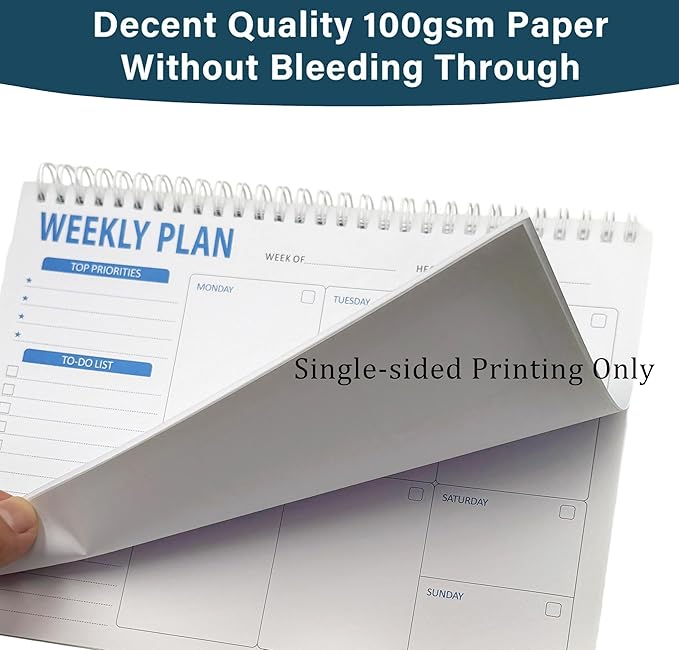 Spiral Weekly Planner - 7.5" x 10" Weekly Planner Notepad with 52 Sheets, 100gsm Paper, Undated Planners for Time Management & Habit Tracker, Weekly Calendar for Organizing Your Week (Blue)
