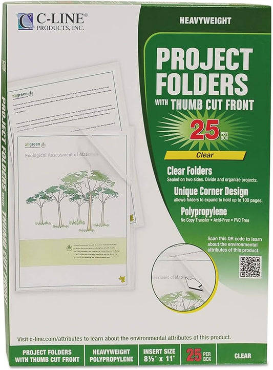 C-Line Project Folders, Clear Finish, 8-1/2 x 11 Inches, 35 per Box (62627)