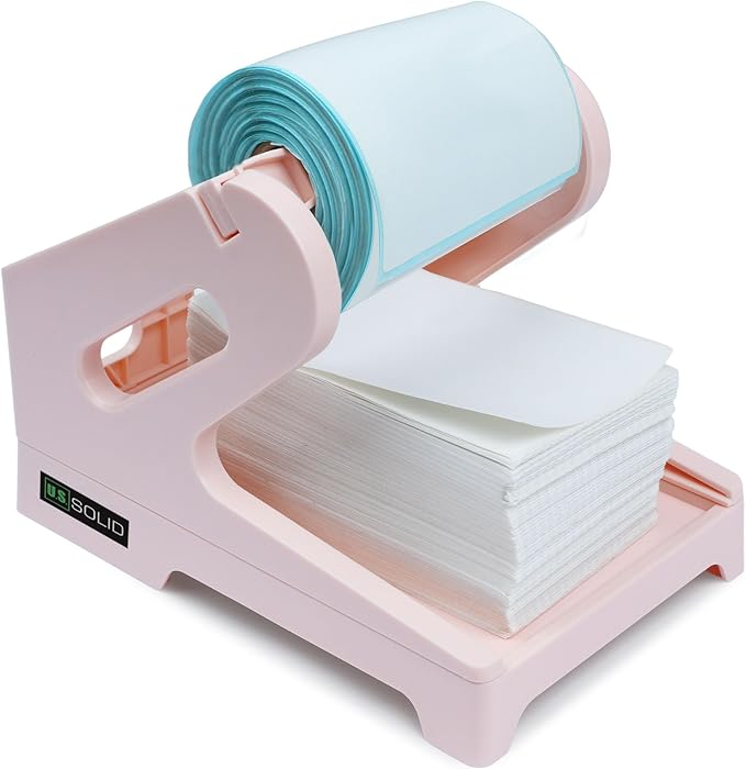 U.S. Solid Pink Label Holder for Rolls and Fan-Fold Shipping Labels, 2 in 1 Label Roll Holder Work with Desktop Label Printer