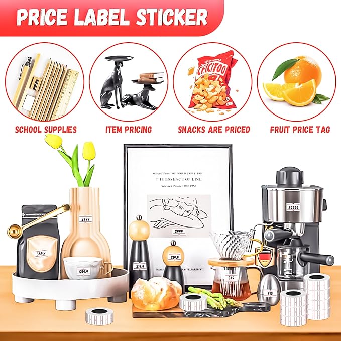 MotBach 8000Pcs 10Rolls Price Stickers Price Tags Labels for Mx-5500 Labeller, White Price Gun Labels Stickers Tags White Pricemarker Machine Sticker Label tag