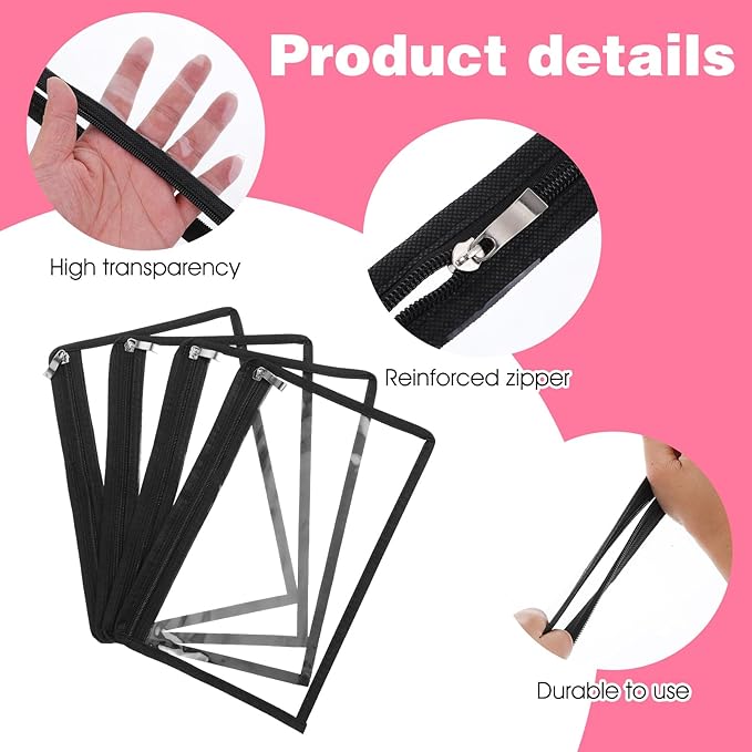 Yolev 8 Pack Clear Zipper Pouches PVC Waterproof Envelopes Clear Zipper Bags Folder Storage Pouch Multi Purpose Pouch Document File Organization Bags, Office Supplies