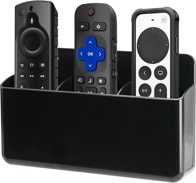 3 Slot Remote Control Holder Wall TV Remote Holder Self Adhesive Marker Holder, Wall Pen Holder Stroage for Home Office School (Black)