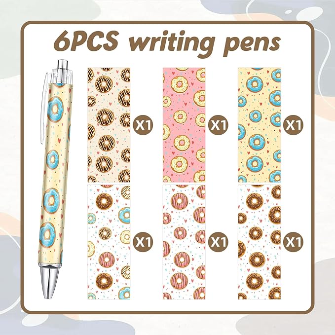 6PCS Donut Pattern Pens Set, Donuts Writing Pens, Cute Accessories Items Stationary, Perfect for School, Office Supplies, Party Gifts, Theme Notebooks, Sticky Notes, Desk Accessories