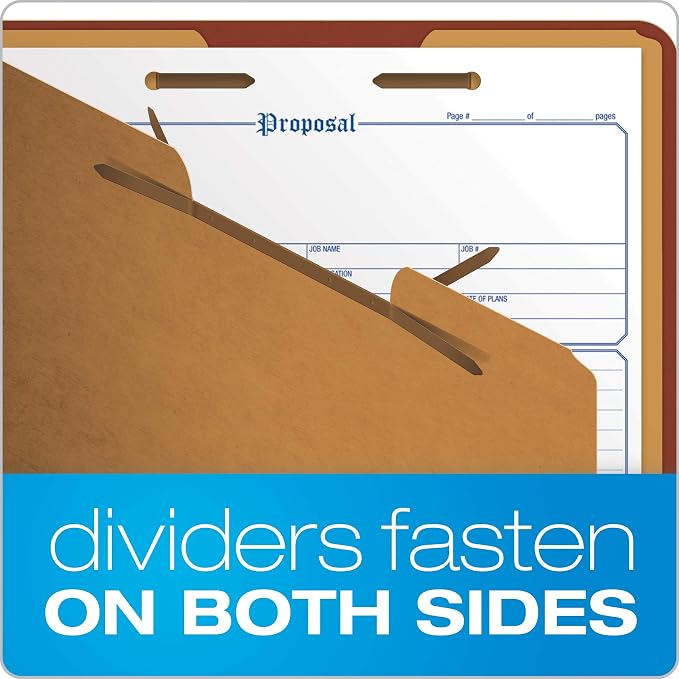 Pendaflex Pressboard Classification File Folders, 3 Dividers, 2" Embedded Fasteners, 2/5 Tab Cut, Letter Size, Red, Box of 10 (1357R) (Pack of 5)