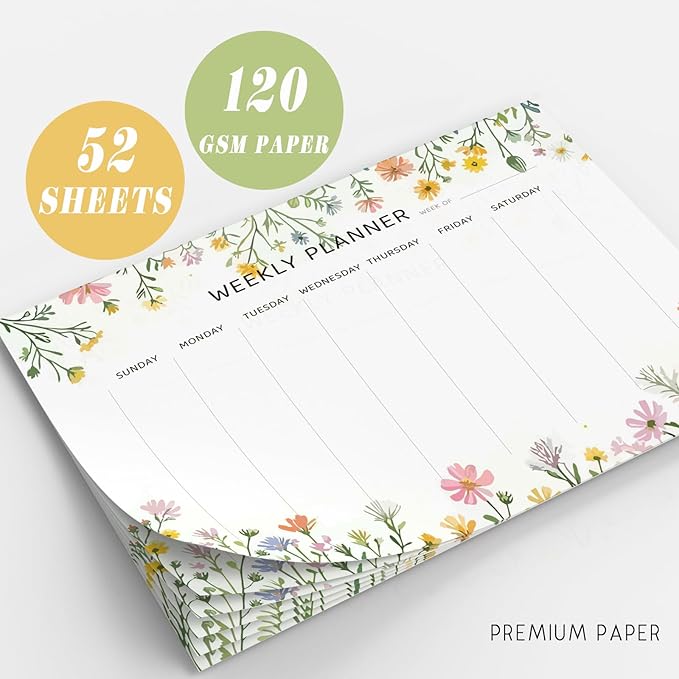 Undated Weekly Planner Notepad, 52 Sheet Tear-Off Weekly To Do List Notepad, Desk Planner Pad Calendar, Blank Calendar for Daily Habit Tracking/Menu Planning(8.26"x11,69")