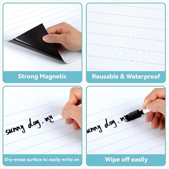 Jumbo Magnetic Dry Erase Notebook Paper 24x28in Magnet Handwriting Lined Paper for Classroom Whiteboard Writing Chart Giant Magnetic Newsprint Handwriting Story Paper Homeschool Teaching Supplies