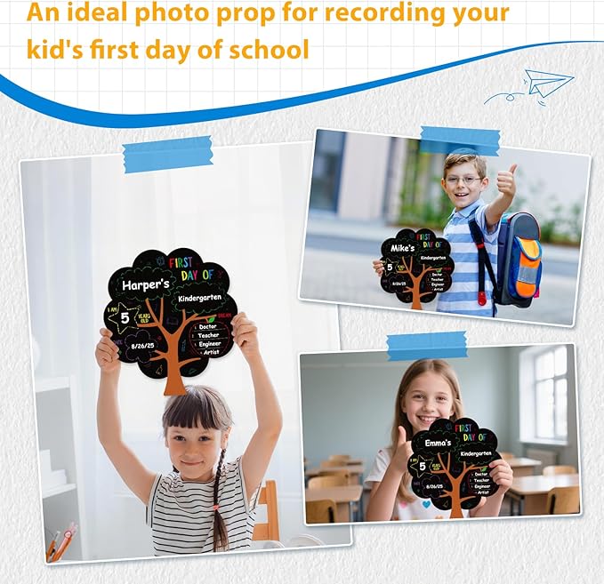 D4DREAM First Day of School Chalkboard Sign - 11''x12'' Double Sided Back to School Sign for Kids Girls Sons Reusable 1st Day of Preschool Pre-K Kindergarten Photo Props