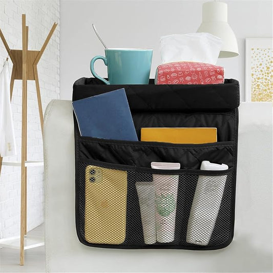 Couch Arm Tray-Couch Arm Cup Holder,Anti-Slip Chair Arm TV Remote Holder for Recliner Sofa Armchair Caddy Bedside Storage Pockets Bag for Pens, Magazines, Snacks, Glasses
