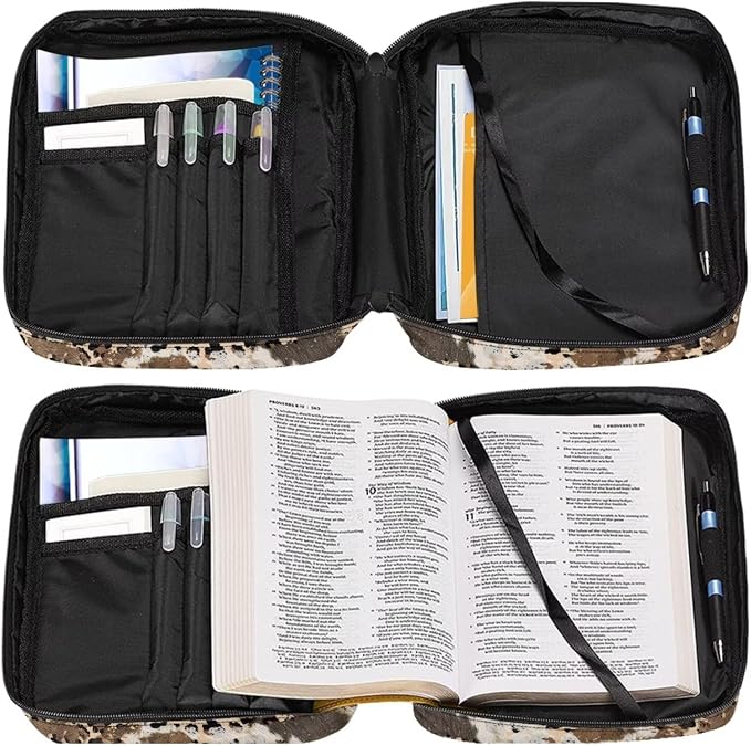 Coldinair Aesthetic Leopard Print Bible Cover for Women Girls Large Bible Case Scripture Study Carrying Book Cover Church Bag Protective with Handle and Zippered Pocket