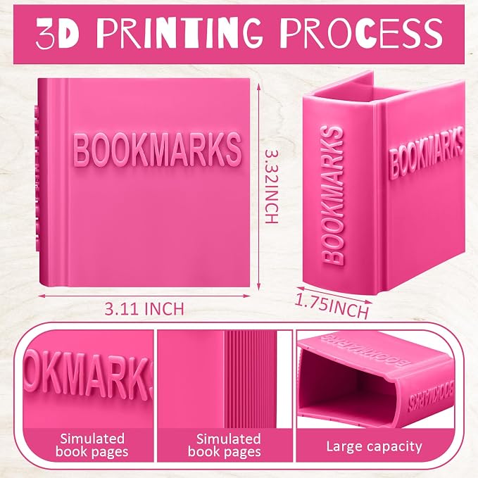 Honeydak 3D Printed Book Shaped Bookmark Holder Book Lover Gift Bookish Accessory Office Desk Supplies Funny Bookmark Accessories End of Year Gift for Teacher (Rose Red)