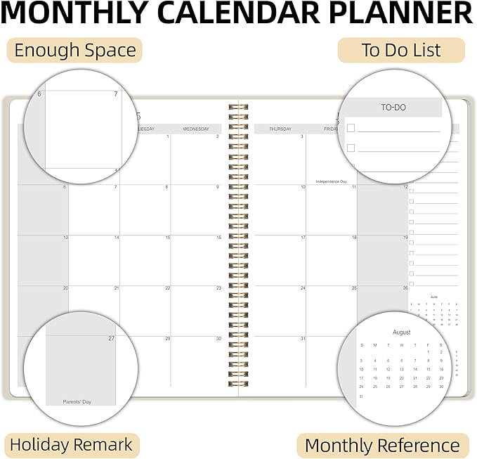 2026-2027 Monthly Planner, Jan 2026-June 2027, B5 (7" x 9"), 2 Year Monthly Planner, 24 month Calendar, Simple Calendar Planner Notebook Soft PVC Cover, Suitable for Schools & Offices, Beige