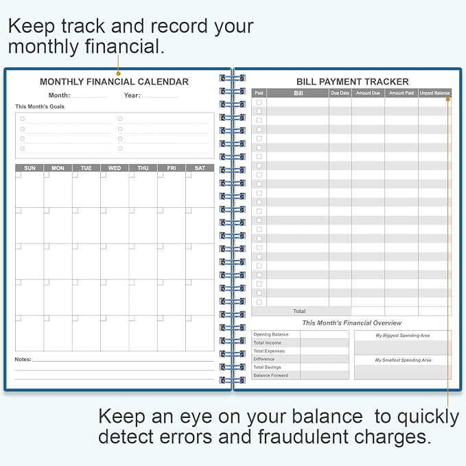 Bill Organizer - Monthly Bill Payment for Personal Budgeting Financial, Payments Checklist Organizer, 5.8" x 8.5", Blue
