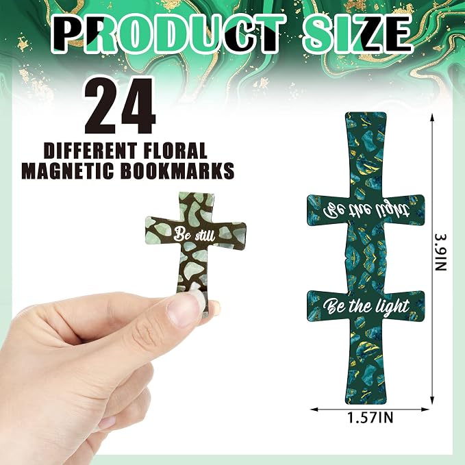 48 Pcs Magnetic Cross Bookmarks Bulk Church Gifts Christian Gifts for Women Bulk Christian Bookmarks Bible Verse Magnetic Page Clips for Women Christmas School Bible Study Group(Marble Style)