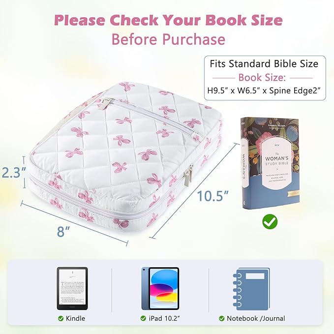 Quilted Bible Cover Case for Women, Large Bible's Bag with Pockets & Handle, Bible Carrying Case Organizer for Bible Study Supplies, Christian Gifts, Fits Large & Small Bibles