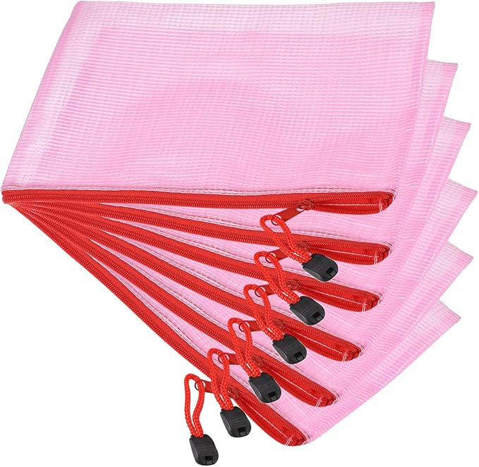 YOKIVE 6 Pack Mesh Zipper Bags, B6 Mesh File Pockets | Plastic Document Pouch, Great for Office Appliances Travel Storage(Red)