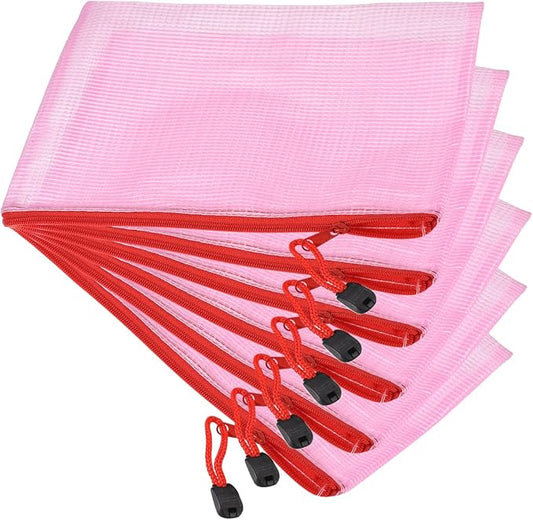 YOKIVE 6 Pack Mesh Zipper Bags, B6 Mesh File Pockets | Plastic Document Pouch, Great for Office Appliances Travel Storage(Red)