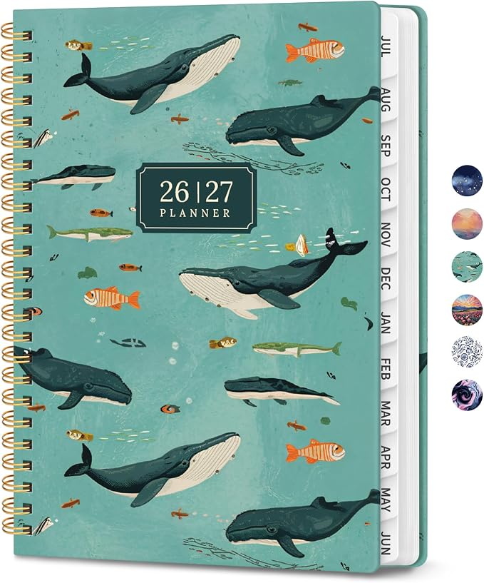 Planner 2026-2027, Monthly and Weekly Calendar Academic Planner July 2026 - June 2027, Hardcover Student Teacher Planning Agenda Book with Tabs, Perfect for Office School Supplies, A4 (8.5" x 11") - Depths Whale