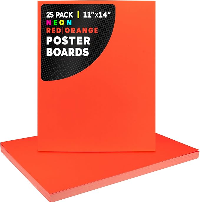 Hygloss Medium Poster Board 11x14 - 25 Neon Red-Orange Single Color Poster Boards Bulk Pack - 10 Pt. Thickness Colored Poster Board Paper for Project, Signs, Displays - Posterboard Multipack 11" x 14"