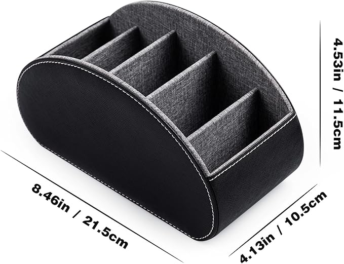 BONNY DODO Remote Control Holders Organizer Box with 5 Compartment PU Leather Multi-functional Office Desk Storage Caddy Store (Black)