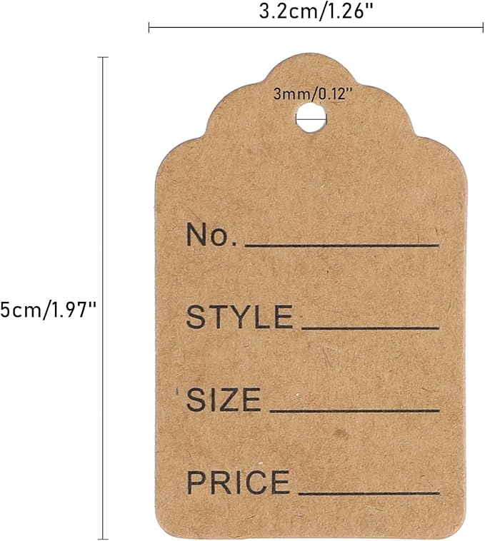 jijAcraft 1000Pcs Price Tags, Brown Clothing Tag for Retail, Small Kraft Paper Tags for Labeling Price, Size, Number, Writable Price Hangtag for Business Supplies Selling Jewlry, Clothes (2" X 1.3")