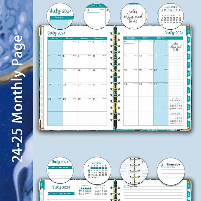 Monthly Schedule for 2024-2025, Daily Schedule with Labels for July 2024-2024 to June 2025, Weekly/Monthly Schedule for 2024-2025, Schedule with Notes and Stickers,8.5" x 6.2" (Style-3)