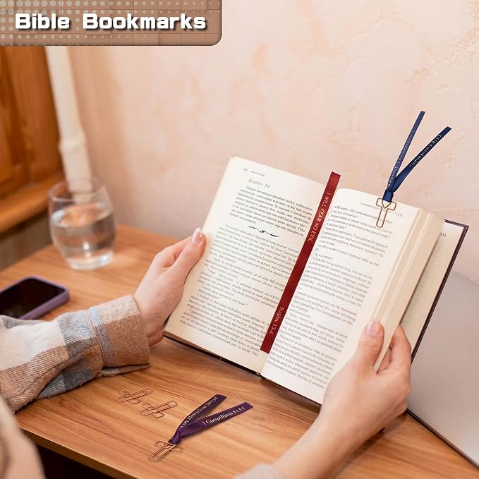 Resurhang 80 Pack Heart Cross Paper Clips with Ribbons 40 Rose Gold Bible Paper Clips 40 Christian Bookmark Ribbons Bible Study Journaling Supplies Easter Eggs Fillers Women Christian Gifts