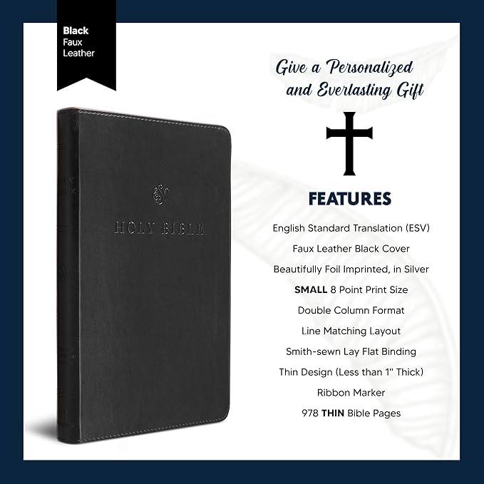 Custom Personalized Black ESV Bible | Small Text | Silver Customized Name | Faux Leather Premium Church Bible | English Standard Version Translation with Lay Flat Design