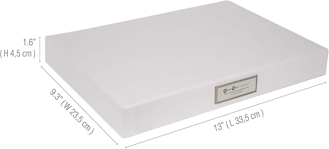 Bigso Sven Fiberboard Classic Hinged Document Box - File Organizer for Important Paperwork - Document Storage Box with Hinged Lid & Metal Label Window - 1.8 in x 13.2 in x 9.3 in - White