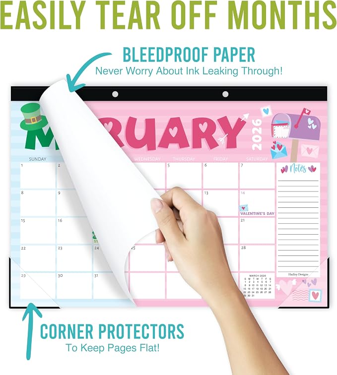 Hadley Designs Large Teacher Desk Calendar 2026-2027 - Desktop Calendar 2026, 18-Month Desk Calendars for Home, Office & Classroom, Cute Classroom Must Haves, Teacher Appreciation Gifts
