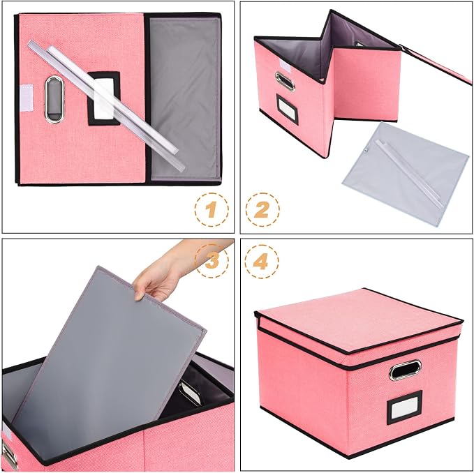 EOOUT 1 Pack File Organizer Box with Lid Hanging File Folders Letter Size Collapsible Document Organizer for Home Office (Pink)