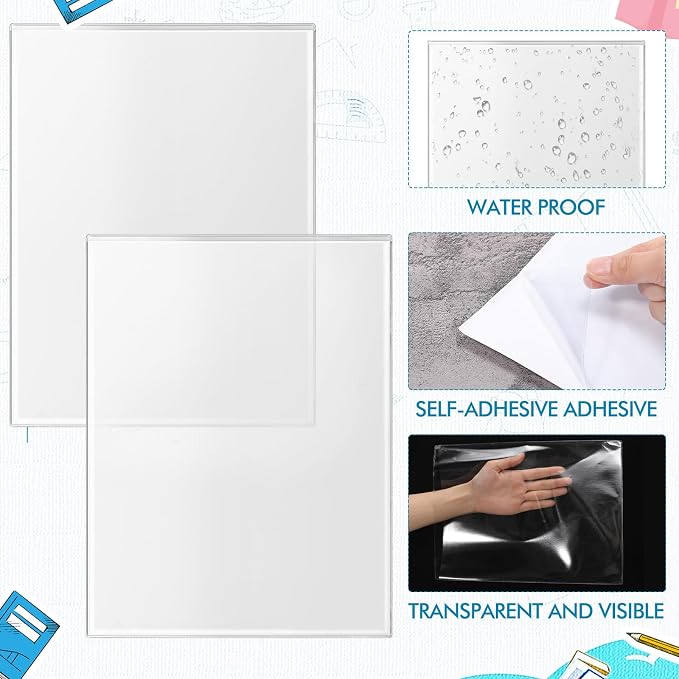 Outus 120 Pcs Self Adhesive Shop Ticket Holders Clear Plastic Sleeves Adhesive Pockets Work Order Job Ticket Holders for Back to School Student Label Home Office Posting Signs (9 x 12 Inch)