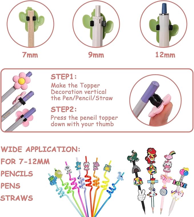 100PCS Mixed Pencil Toppers - Kawaii Pen Charms for Boys and Girls, Cute Classroom Rewards and Prizes for Students, Pencil Charms Decorations for School Supplies, Kids Incentives (100pcs Mixed)