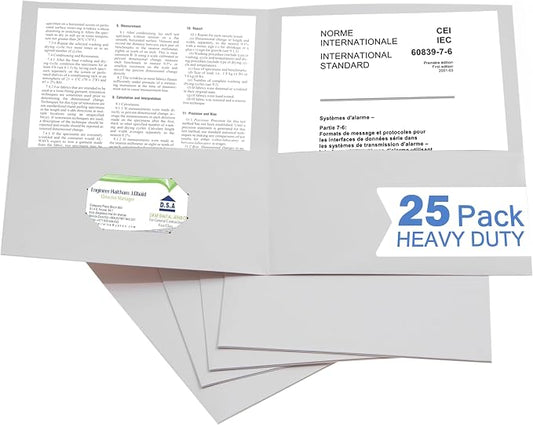 Zzrywuty 25 Packs White Two Pocket File Folders with Business Card Slot,Textured Paper,Letter Size,Holds 100 Sheets for School,Office,Business