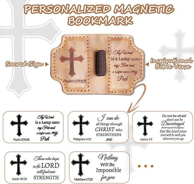 Bygone Mark Personalized Magnetic Leather Bookmark with Pen Holder,Inspirational Bible Verse Religious Bookmarks,Christian Book Lovers Reading Accessory for Men Women (Brown, Psalm 119:105)