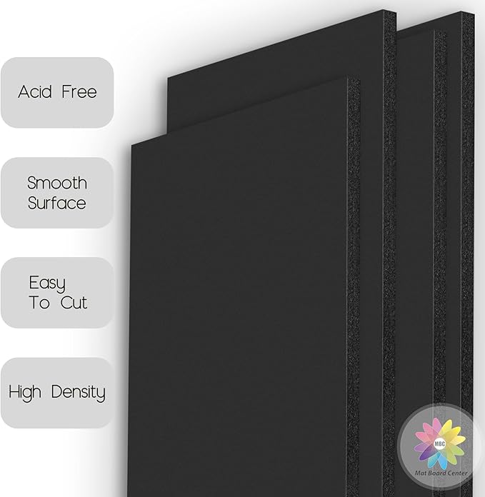 Mat Board Center Premium Black Foam Core Board - 24x36 Inches, 3/16" Thick - 10 Pack, Acid-Free - Ideal for Mounting, Crafts, Art, and Presentations