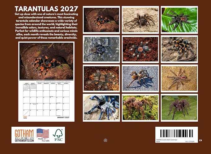 Tarantula Calendar 2027 Spider Monthly Wall Calender 12 Month