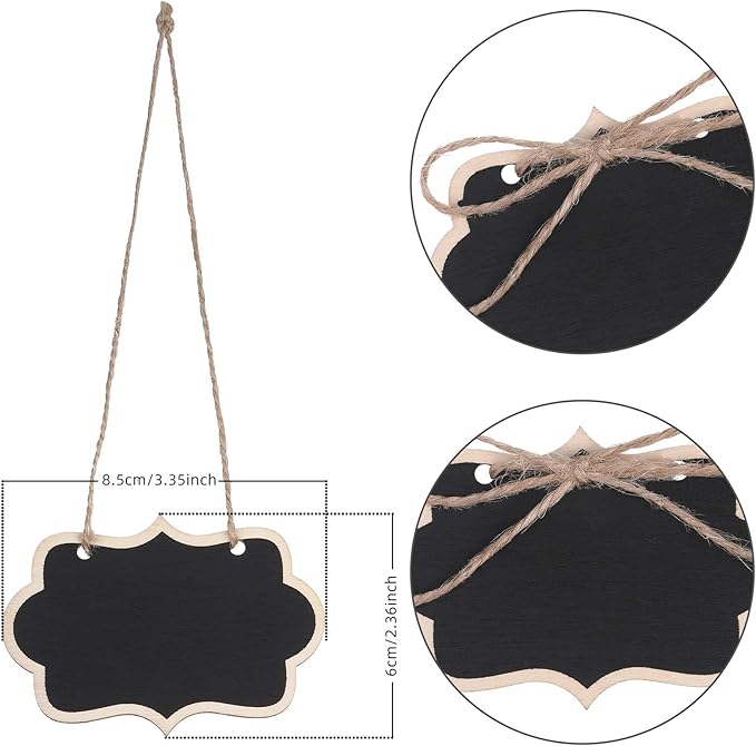 24 Pieces Mini Chalkboard Tags with String Wooden Hanging Chalkboard Signs 3.35 x 2.36 Inch Erasable Chalk Board Labels Small Blackboard Tags Massage Tag Boards for Gifts Crafts Price Food