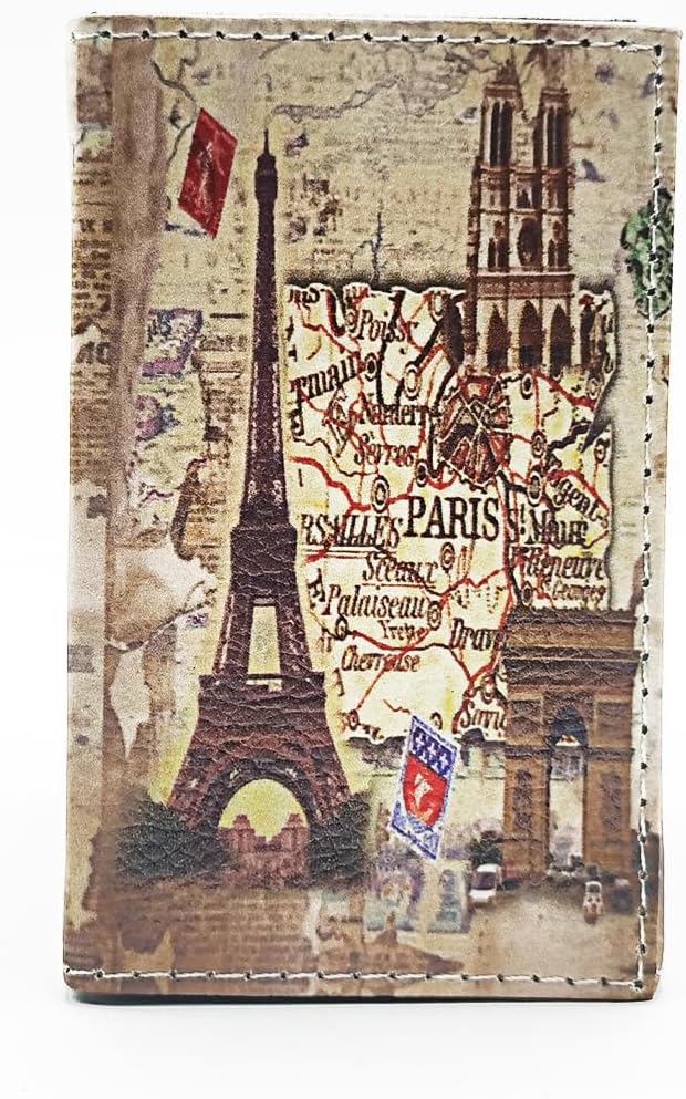 Pen Holder, Rectangle Vintage Pencil Holder with 2 Compartments, PU Leather Art Remote Control Holder Organizer Storage for Desk Accessory (Eiffel Tower)