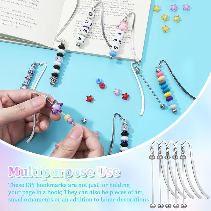 40 Pcs Beadable Bookmarks DIY Metal Blank Bar Bookmark for Beads Modern Bead Craft Jewelry Pendant Charm Gift for Book Lovers Student Teacher Office Supplies(Silver)