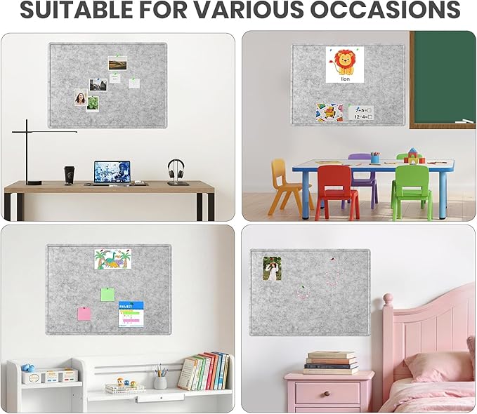 Large Bulletin Board - 60 X 36 inches Decorative Felt Pin Board - 5' x 3' Cork Board Alternative for Wall - Foldable Photo Board Self-Adhesive Vision Board Prayer Board with 30 Pushpins - Silver Gray