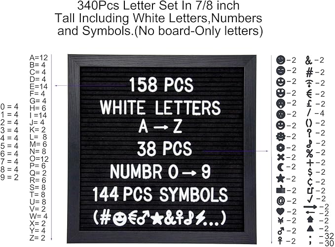 Felt Letter Board Letters Set, Pre-Cut 340pcs 7/8inch(0.875") White Letters Only(No Board Included)
