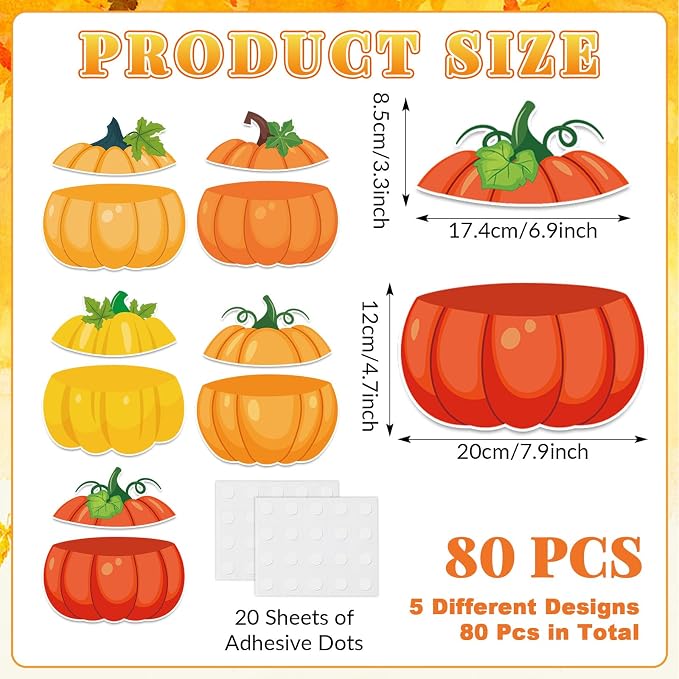 gisgfim 80Pcs Fall Pumpkin Cutouts Thanksgiving Fall Decorations Bulletin Board Autumn Paper Cut-Outs Classroom Decor for Boy Girl DIY Craft Photo Wall Kindergarten Preschool Party Favor Supply